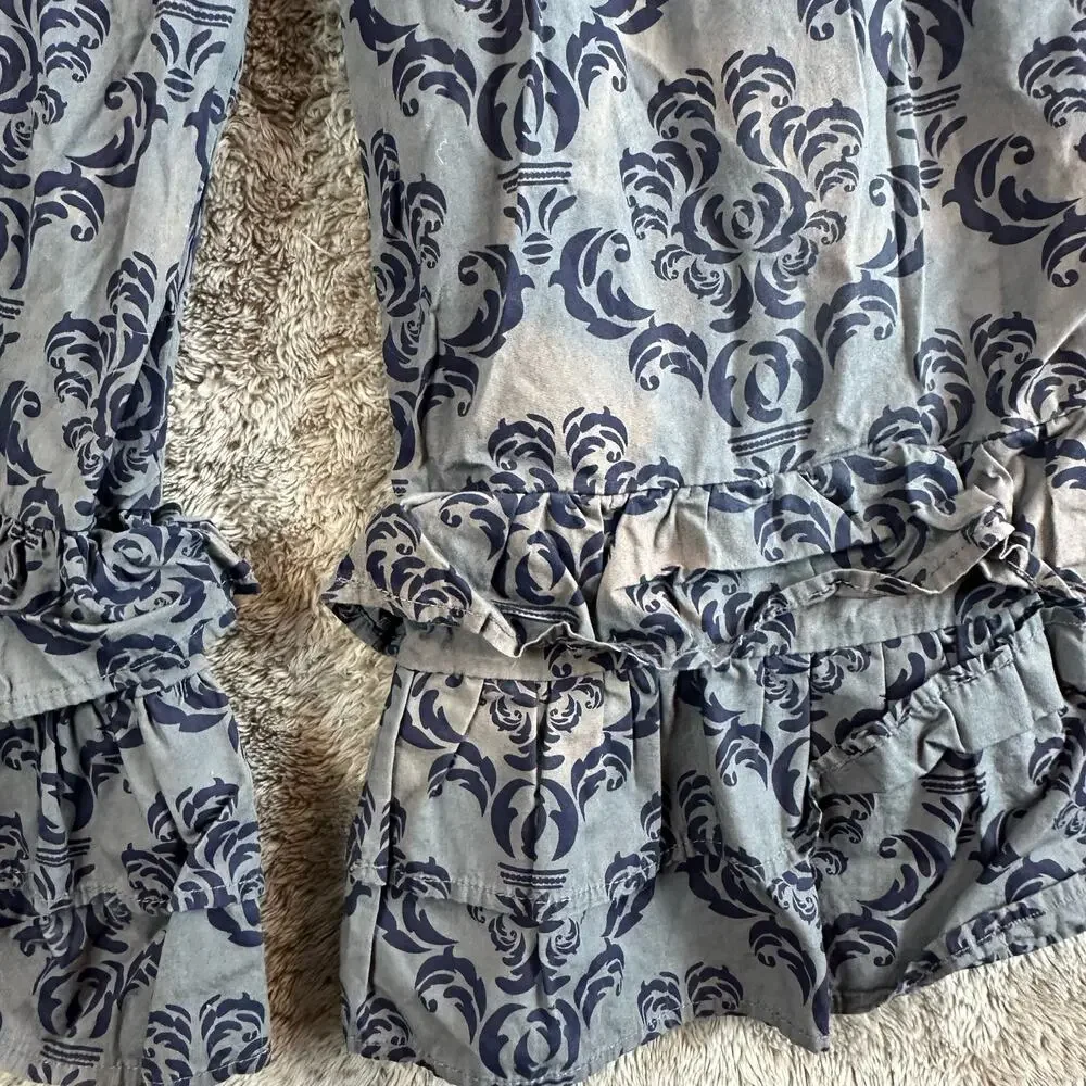 Servane Barrau Gray Blue Damask Ruffle Pants Cotton Girls 6 7